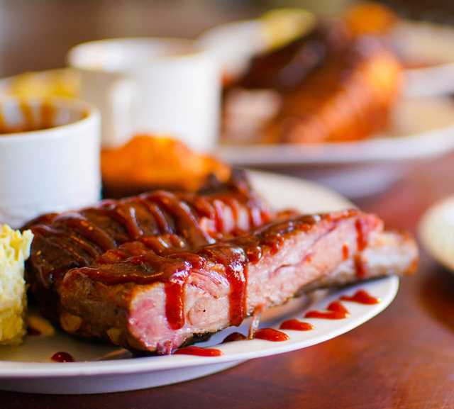 Savory rack of B.B.Q. ribs.